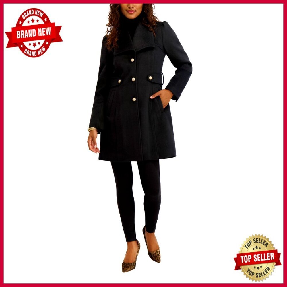 Wool Blend Peacoat Long Sleeve Button Up Coat Tailored Fit